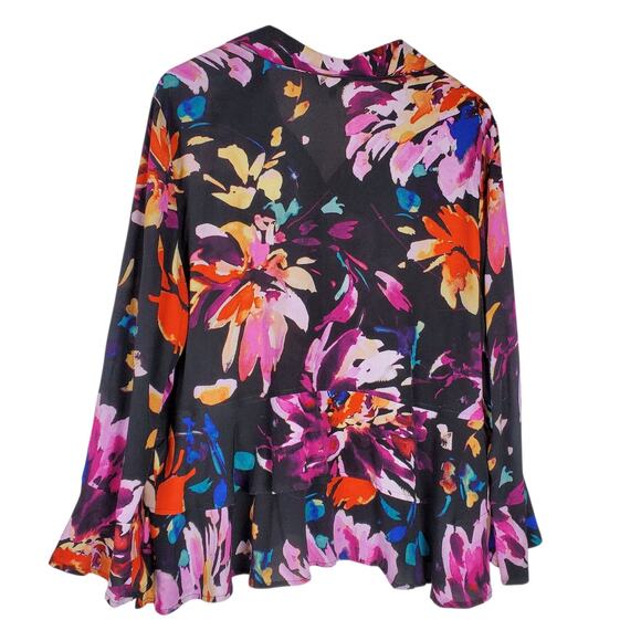 Habitat Clothes To Live In Button Up Shirt XL Floral Splash Ruffle Long Sleeve - Picture 3 of 11
